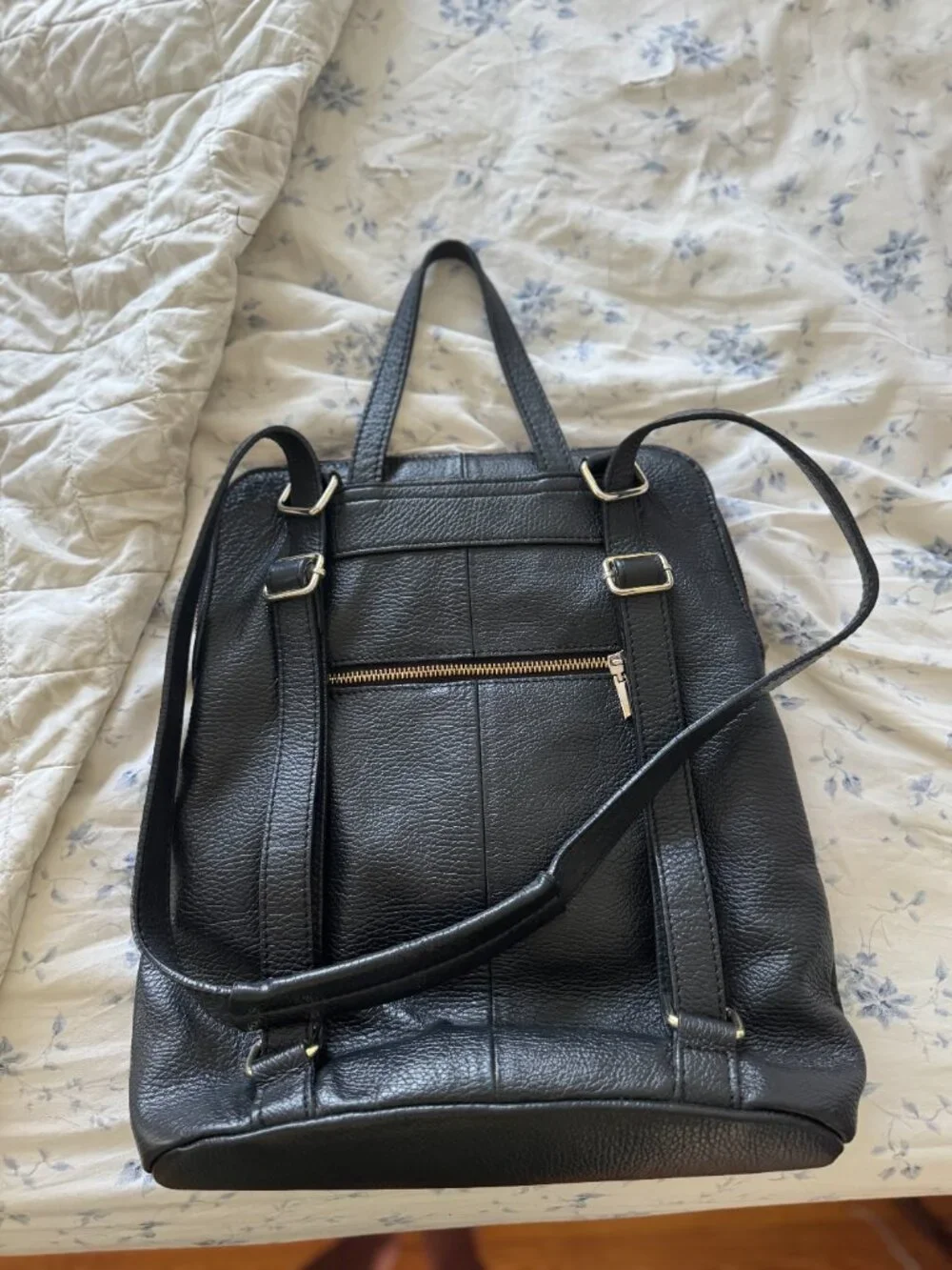 Black Genuine Italian Leather 2 in 1 Backpack & Shoulder Bag